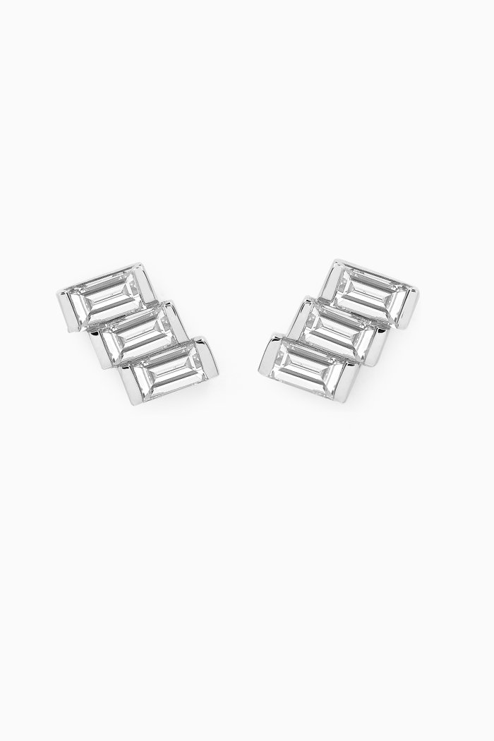 

Baguette Diamond Mini Ladder Stud Earrings in 18kt White Gold