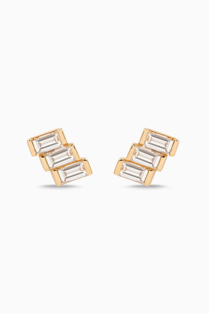 

Baguette Diamond Mini Ladder Studs in 18kt Gold, White