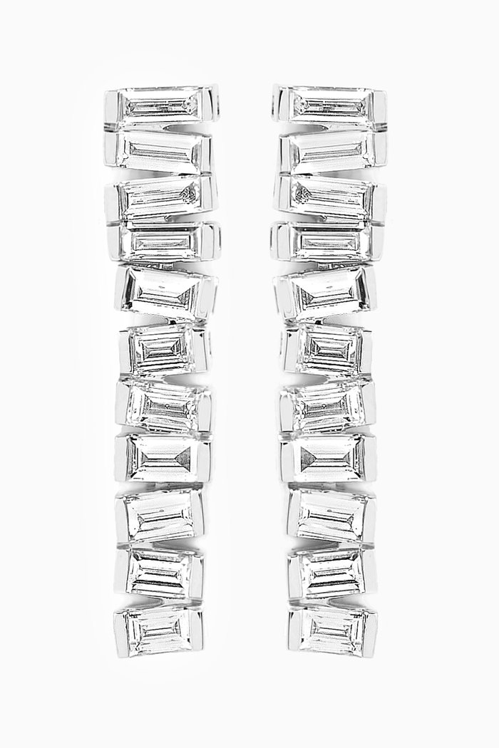 

Baguette Diamond Ladder Drop Earrings in 18kt White Gold