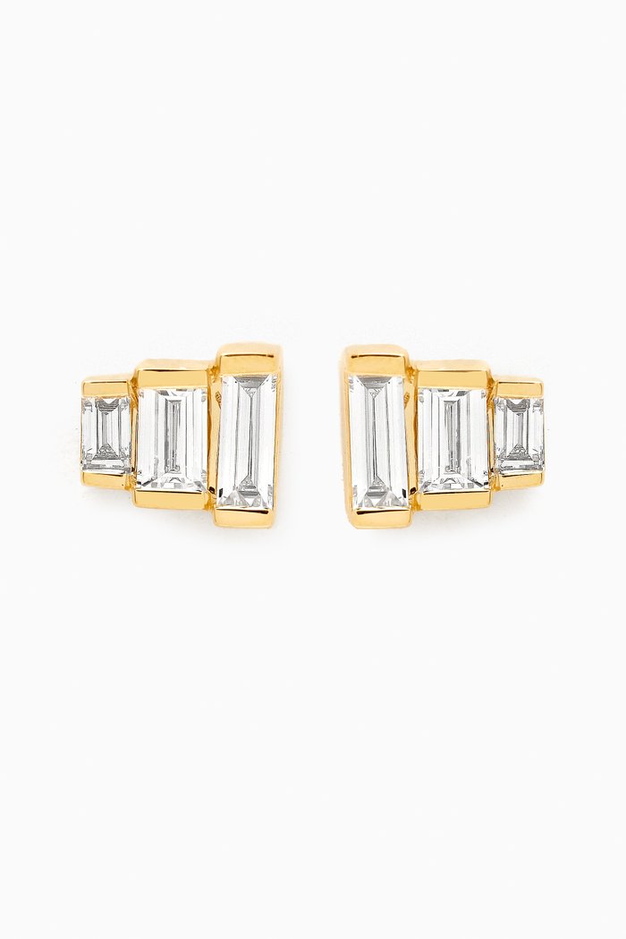

Trio Baguette Diamond Stud Earrings in 18kt Gold, White