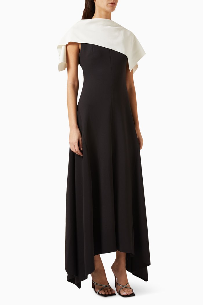 Asymmetrical Gathered Maxi Dress, Black