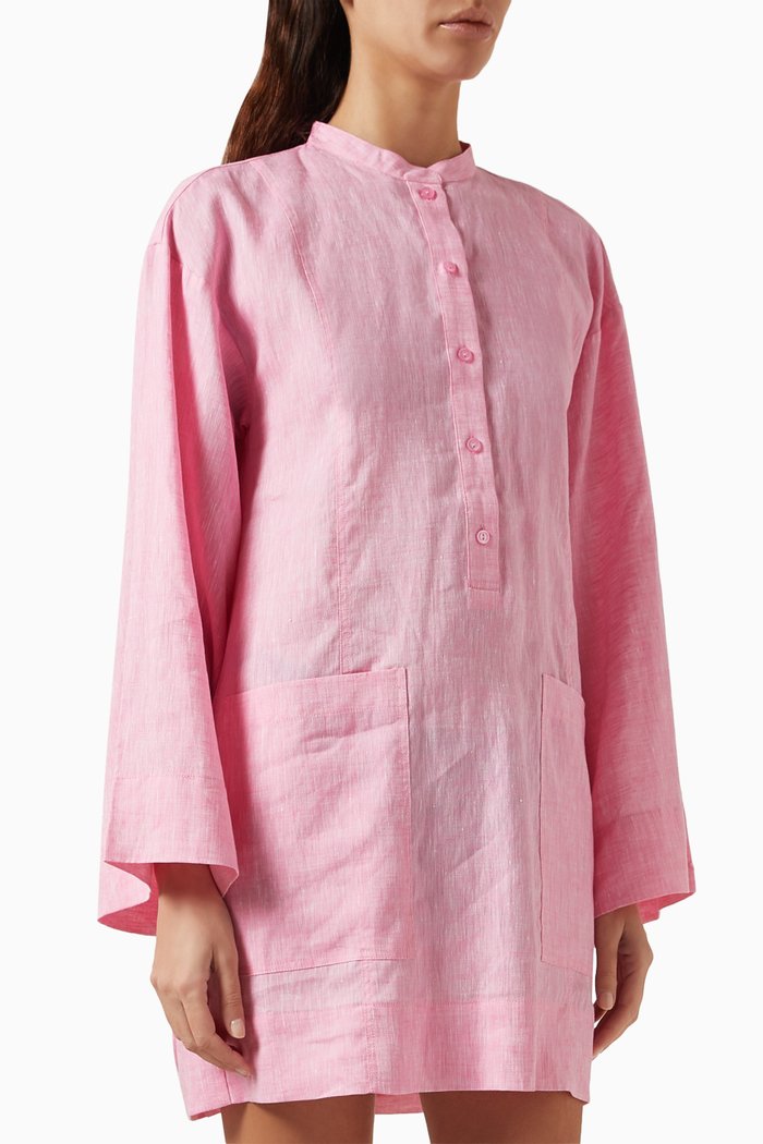 

Leiden Tunic Mini Dress in Organic Linen, Pink