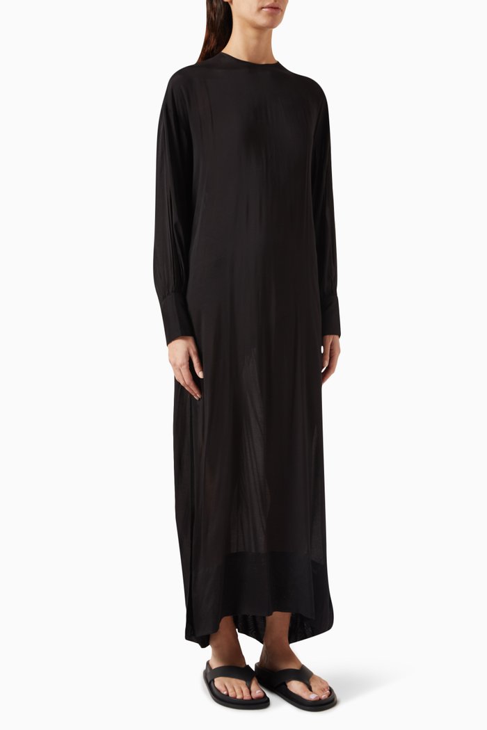 Cremona Tunic Maxi Dress in Rayon-voile, Black