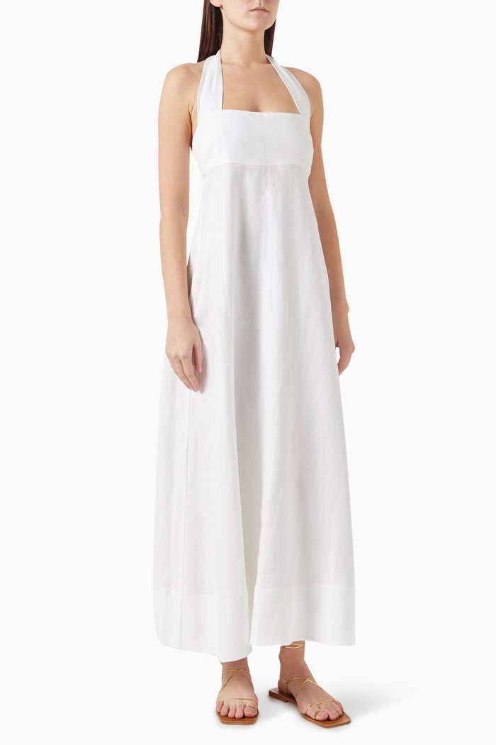 

Delphi Halterneck Maxi Dress in Linen, White