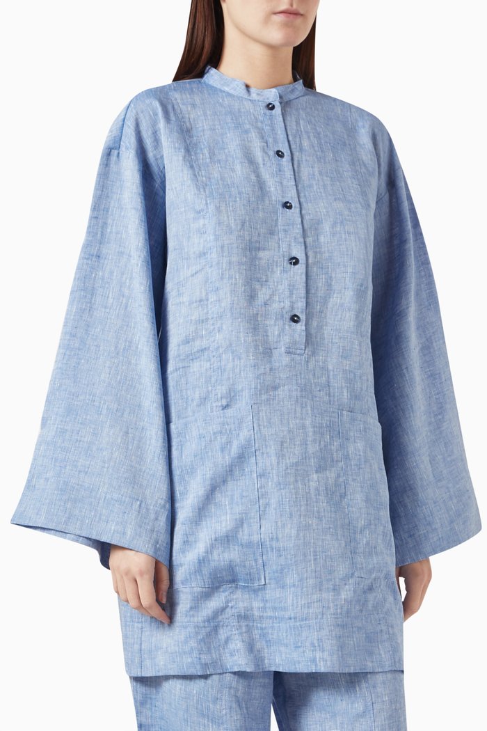 

Leiden Oversized Tunic Top in Linen, Blue