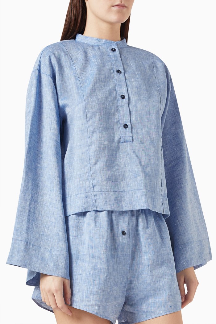 

Leiden Relaxed Crop Top in Linen, Blue