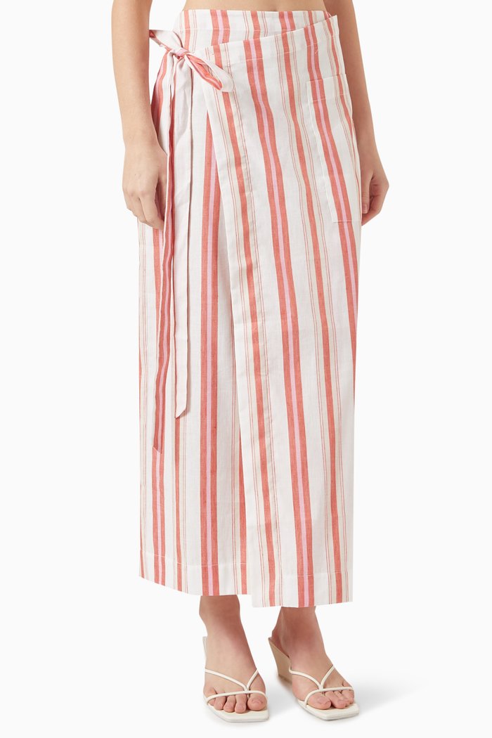 

Arezzo Wrap Maxi Skirt in Cotton Linen-blend, Multicolour