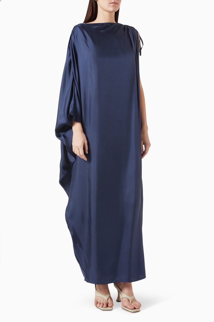 

Marfa Asymmetrical Maxi Dress in Silk, Blue