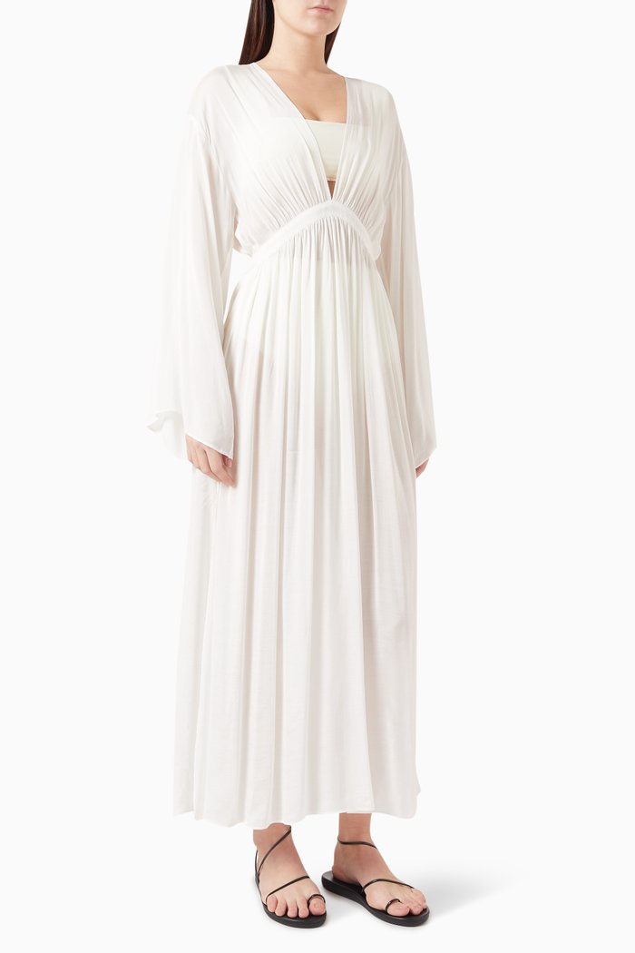 Cremona Plunge Maxi Dress in Rayon-blend, White
