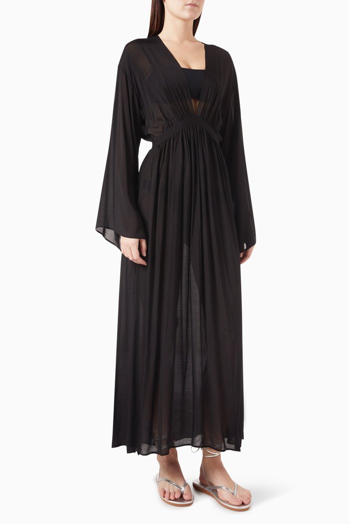 Cremona Plunge Maxi Dress in Rayon-blend, Black