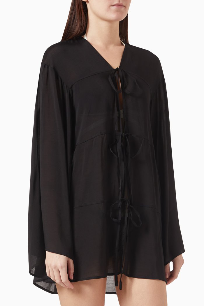 

Cremona Tie-front Mini Cover-up in Rayon-blend, Black