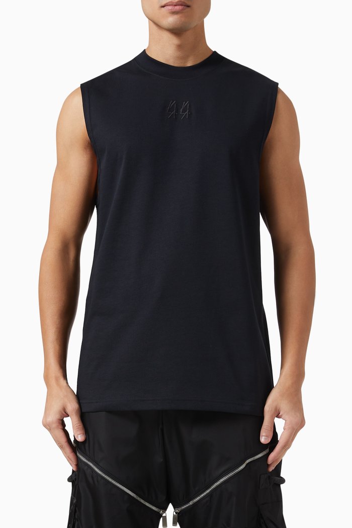 

Classic Sleeveless Logo Tank Top in Cotton Jersey, Black