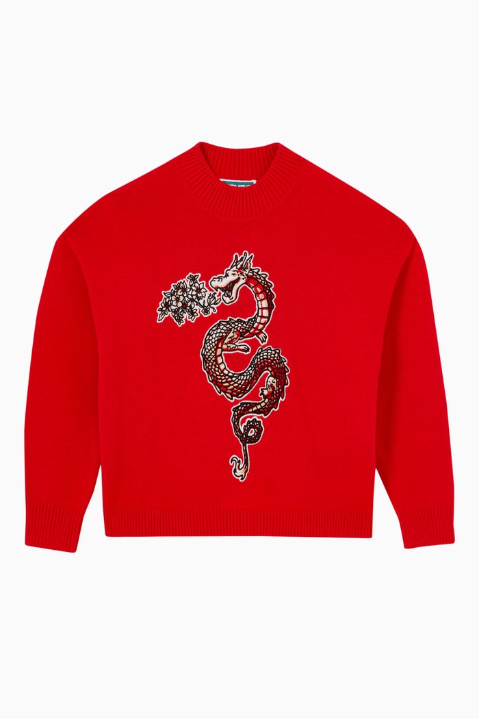 

Year Of The Dragon Sweater in Cotton Blend Knit, Red