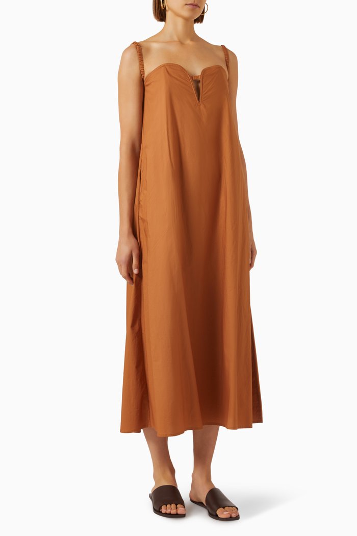 

Milan Maxi Dress in Cotton-poplin, Brown