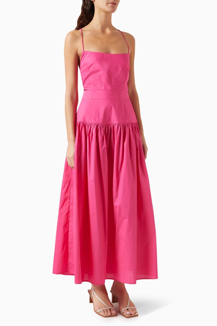 

Posy Criss Cross-back Maxi Dress in Cotton-voile, Pink