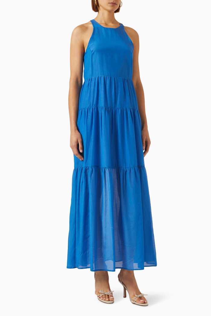 

Farren Maxi Dress in Cotton-silk, Blue