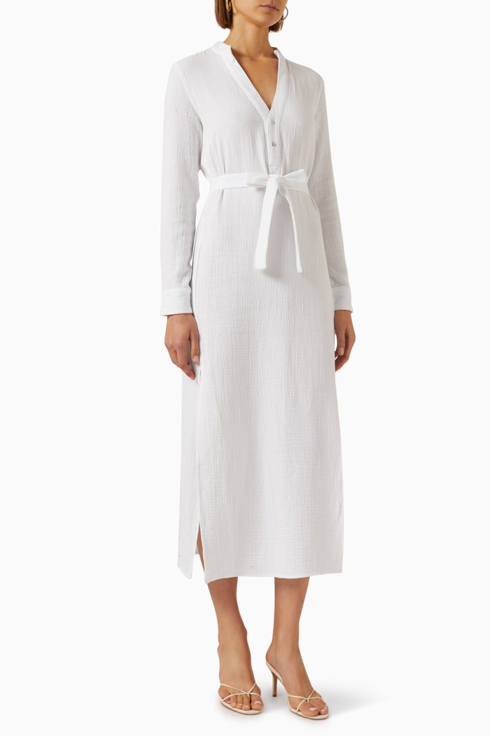 

Frieda Belted Shirt Midi Dress in Cotton, White