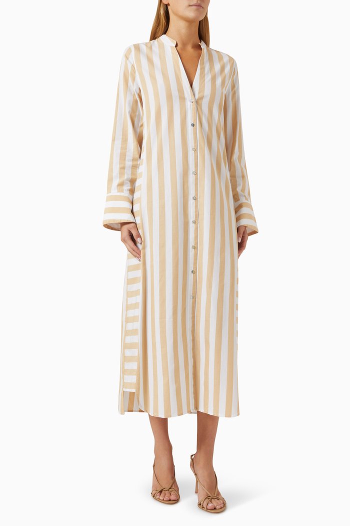 Jude Striped Shirt Dress in Cotton, Neutral