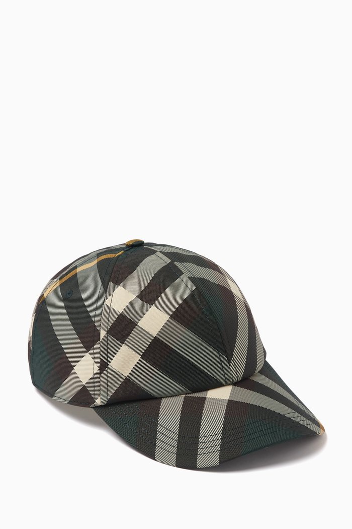 

Washed Check Baseball Cap, Green
