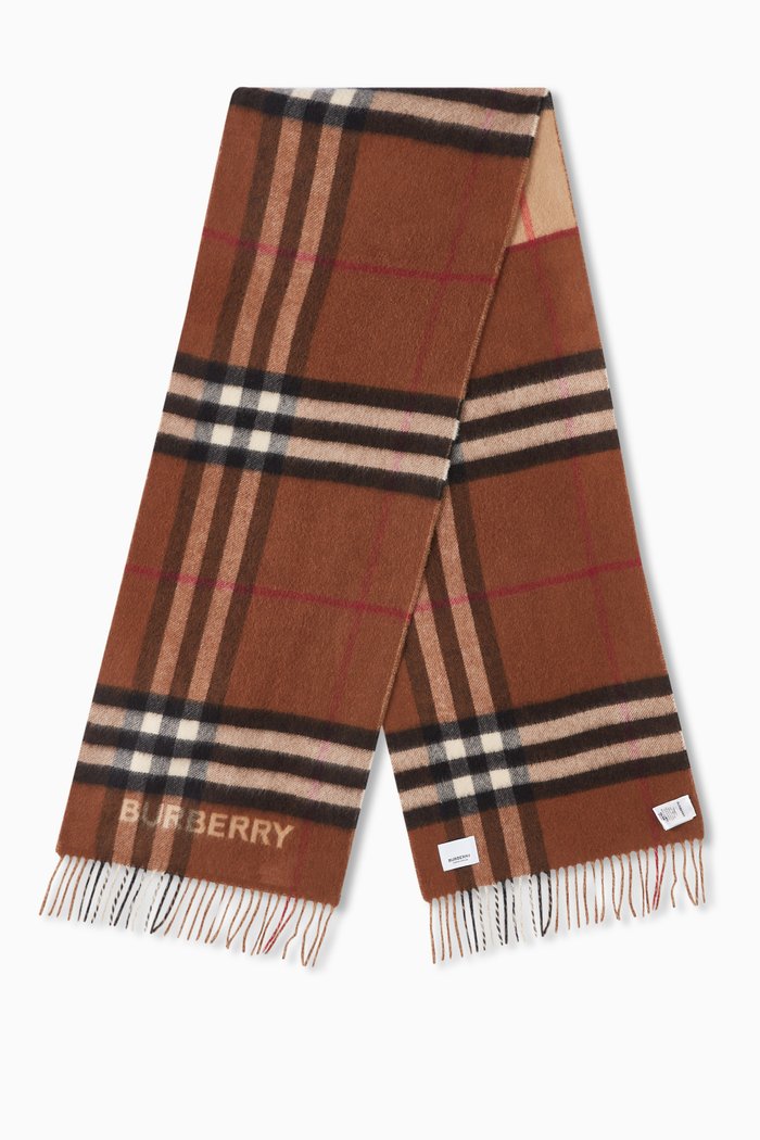 

Split Check Scarf in Cashmere, Brown