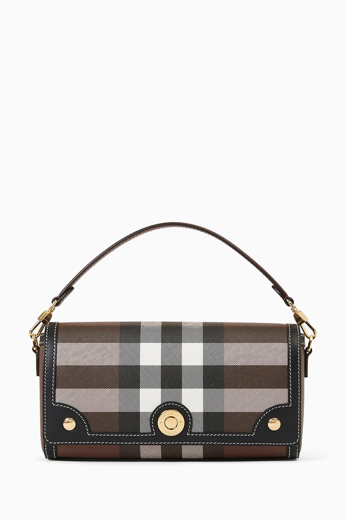 Top-handle Note Bag in Burberry Check Canvas, Brown