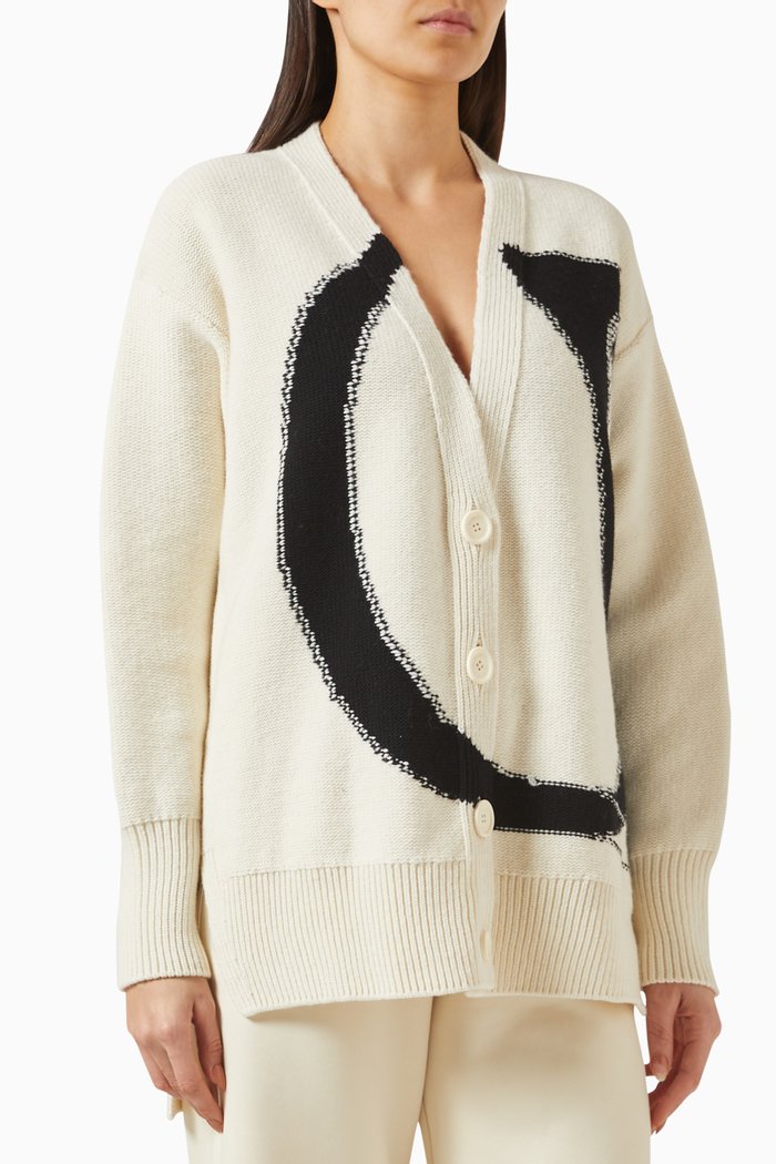 

Maxi Logo Cardigan in Wool, White