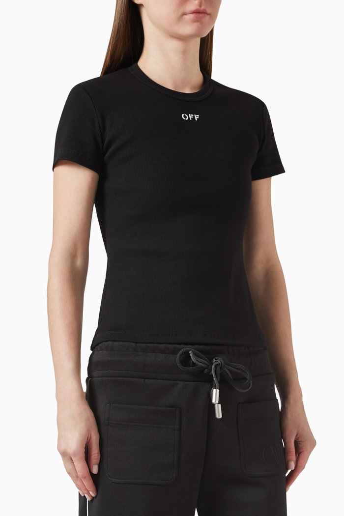 

Off Stamp Ribbed-knit T-shirt in Cotton, Black