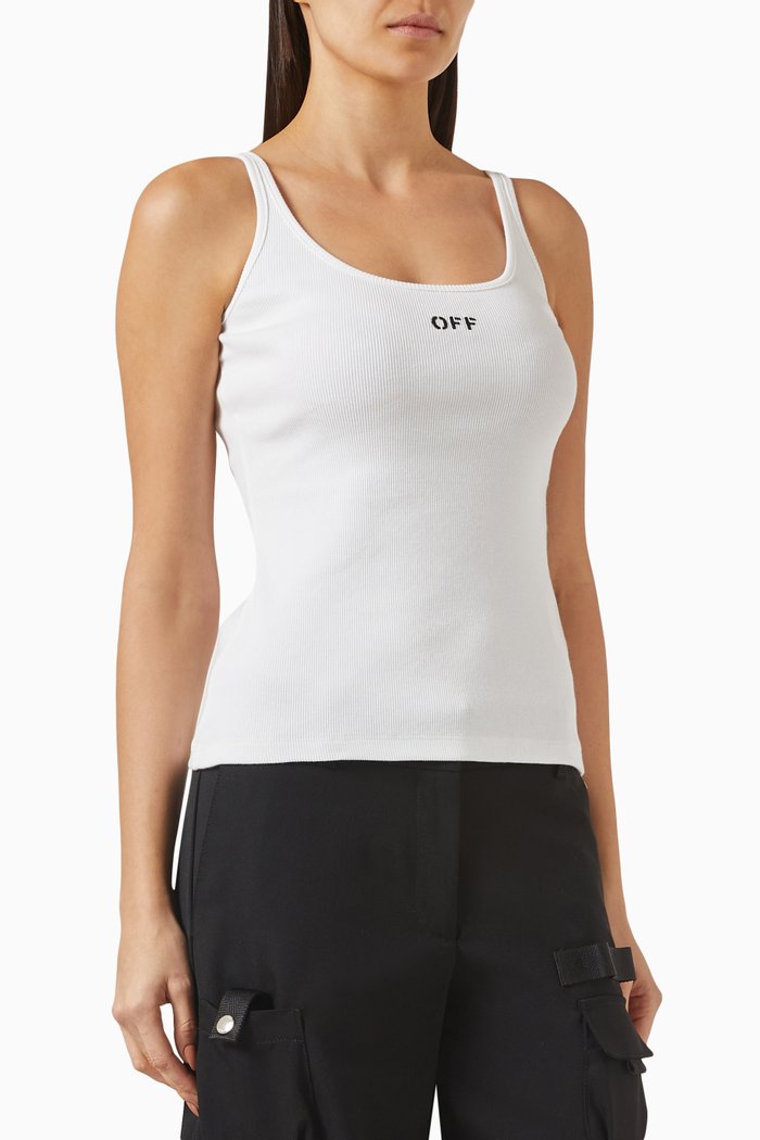Off Stamp Tank Top in Stretch-cotton, White