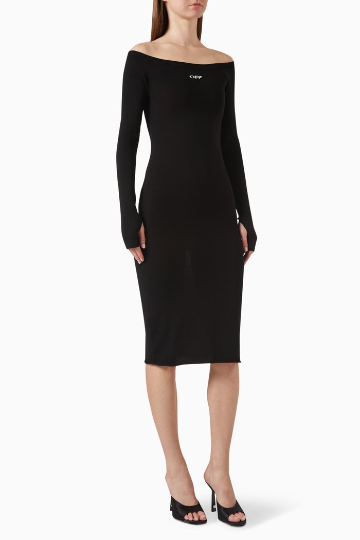 Off Stamp Off-Shoulder Dress in Viscose-blend, Black