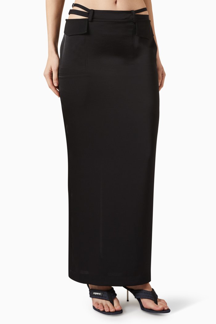 

Pocket Column Skirt in Satin, Black