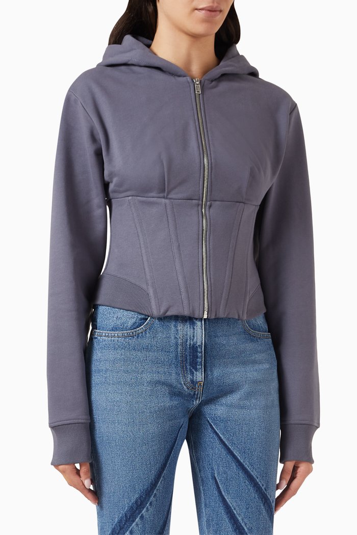 

Layered Corset Hoodie in Organic Cotton-terry, Grey