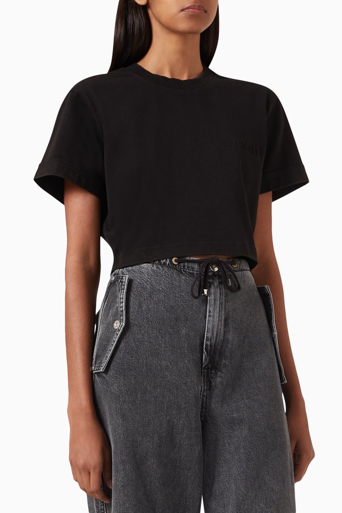 

Embossed Shrunken T-shirt in Organic Cotton, Black
