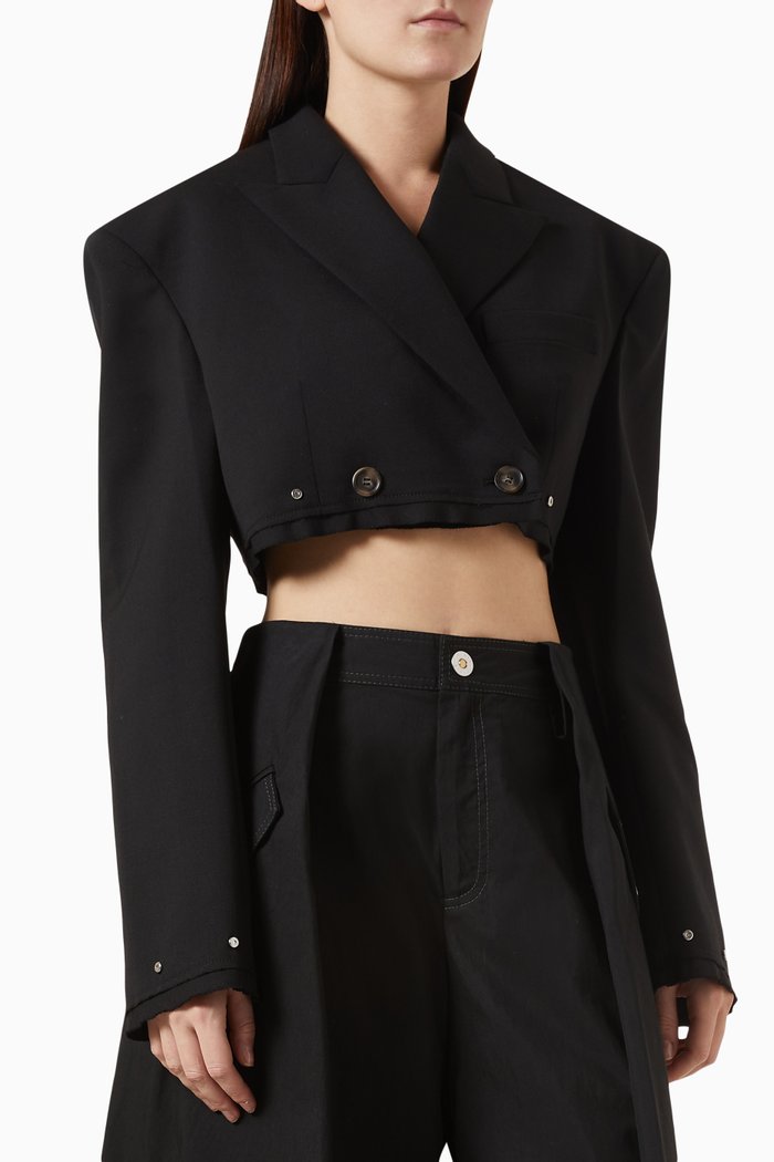 

Oversized Crop Jacket in Wool Twill, Black