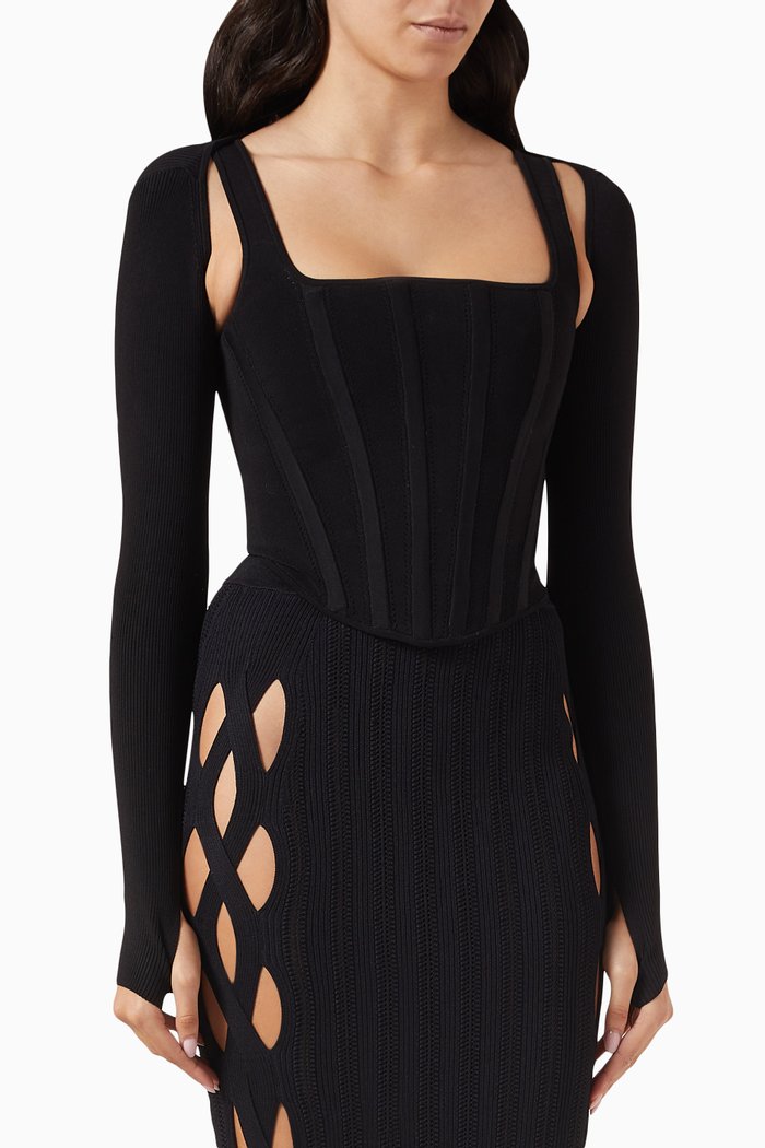 

Pointelle Corset Top in Viscose-blend, Black