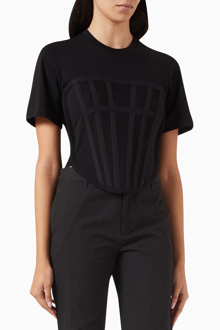 Corset T-shirt in Organic Cotton-jersey, Black