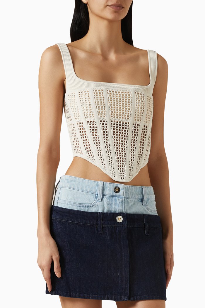 

Crochet-knit Corset in Viscose-blend, Neutral