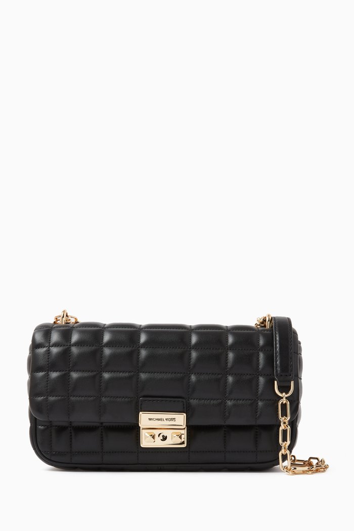 

Large Tribeca Shoulder Bag in Quilted Leather, Black