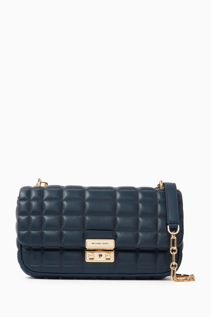 

Large Tribeca Shoulder Bag in Quilted Leather, Blue