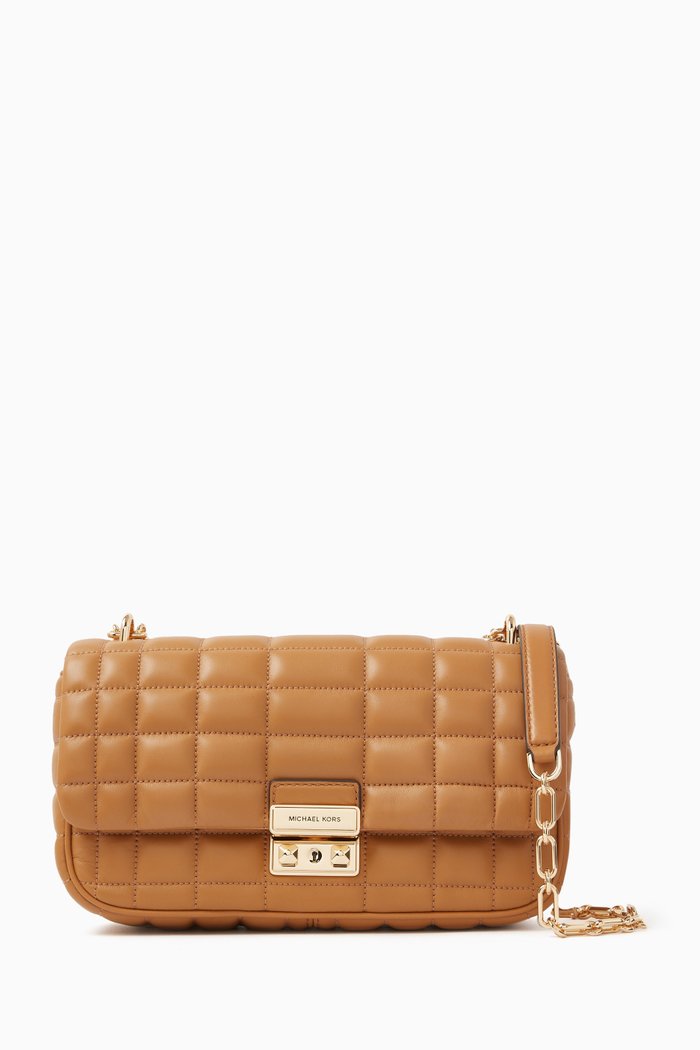 

Large Tribeca Shoulder Bag in Quilted Leather, Brown