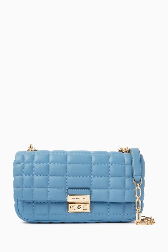 

Large Tribeca Shoulder Bag in Quilted Leather, Blue