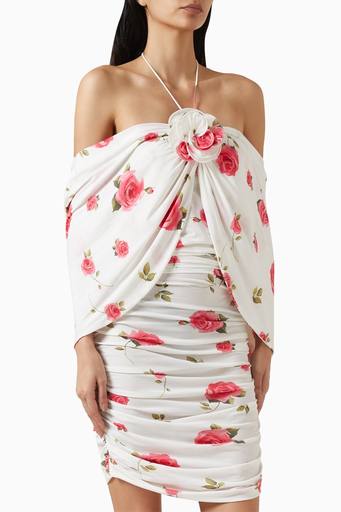 

Ruched Flower-appliqué Wrap Dress in Jersey, Neutral