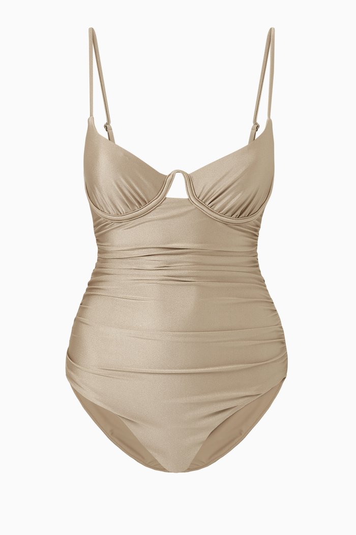 

Laine Ruched One-piece Swimsuit in Stretch Nylon, Neutral