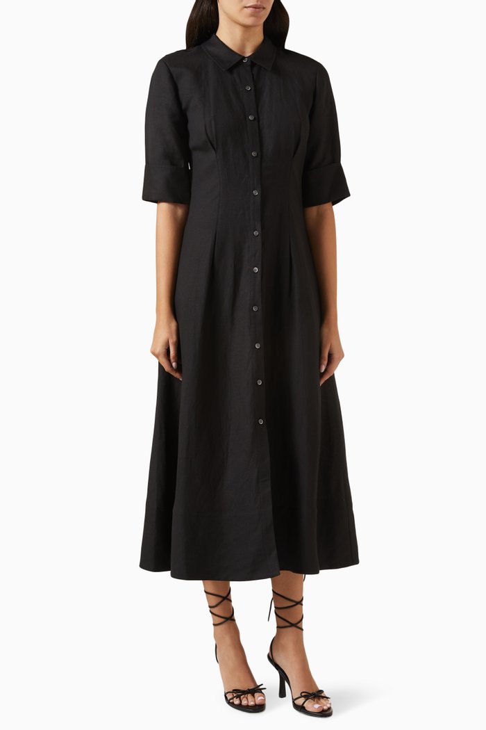 

Claudine Shirt Midi Dress in Poplin, Black