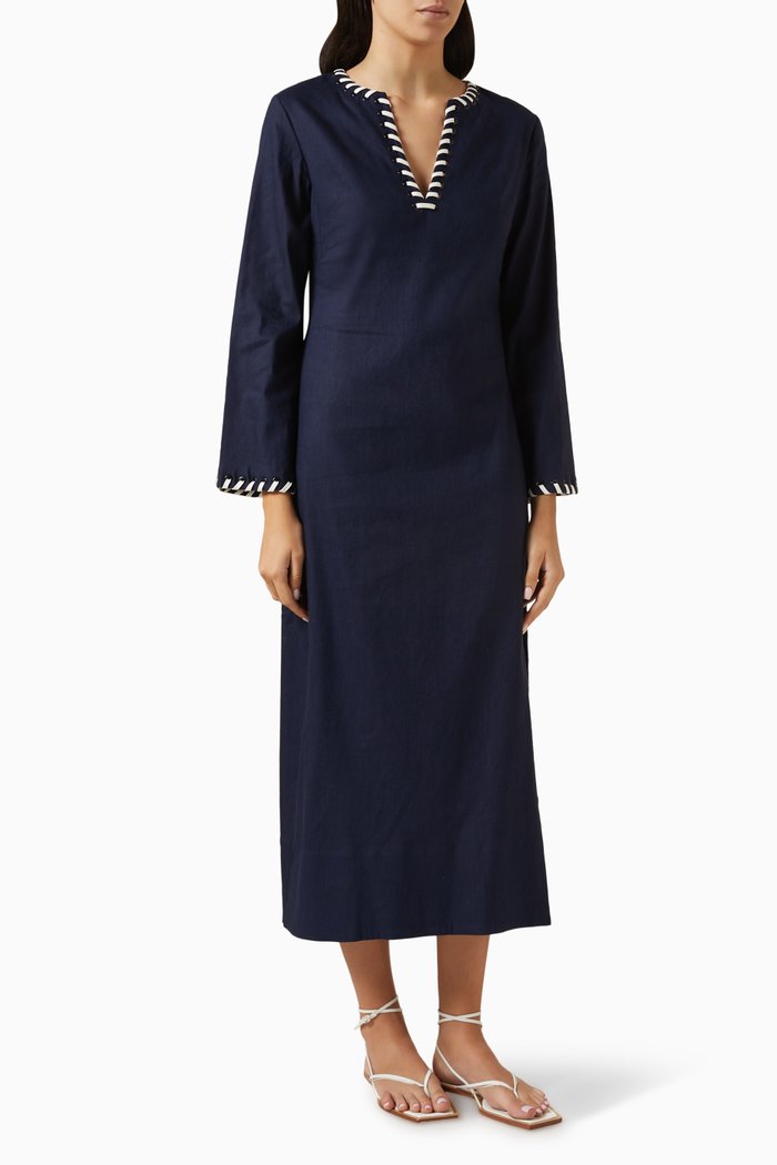 

Dalta Midi Dress in Linen Blend, Blue