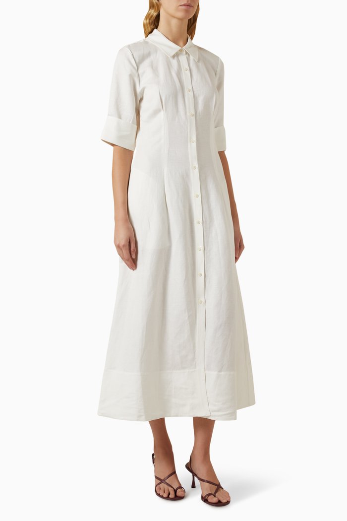

Claudine Shirt Midi Dress in Poplin, White