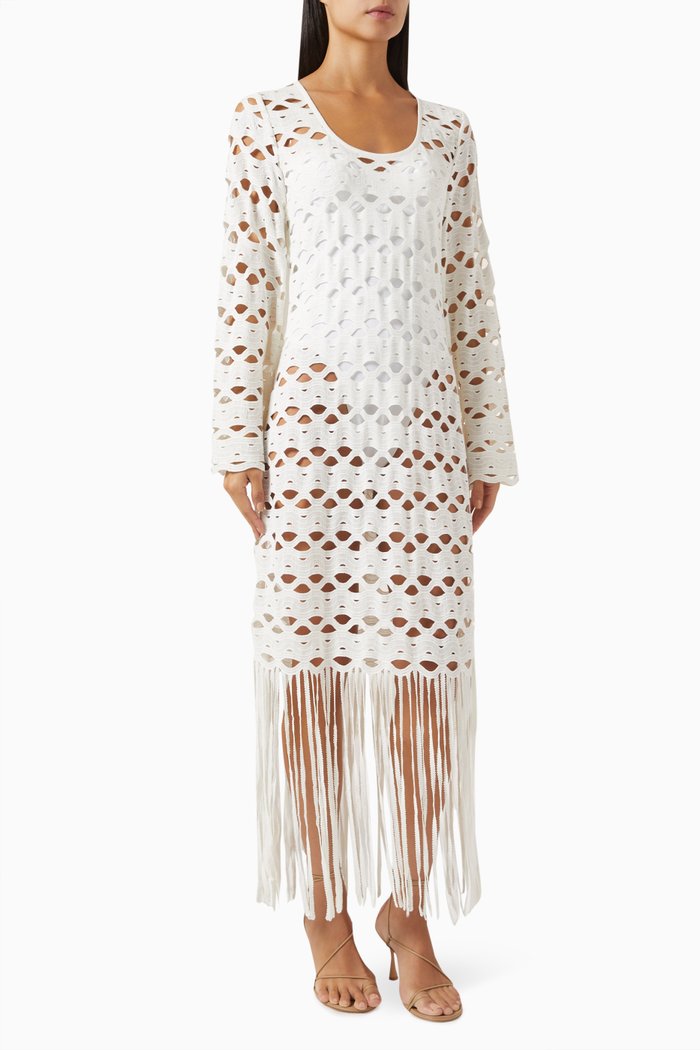 

Pierce Fringe Midi Dress, White