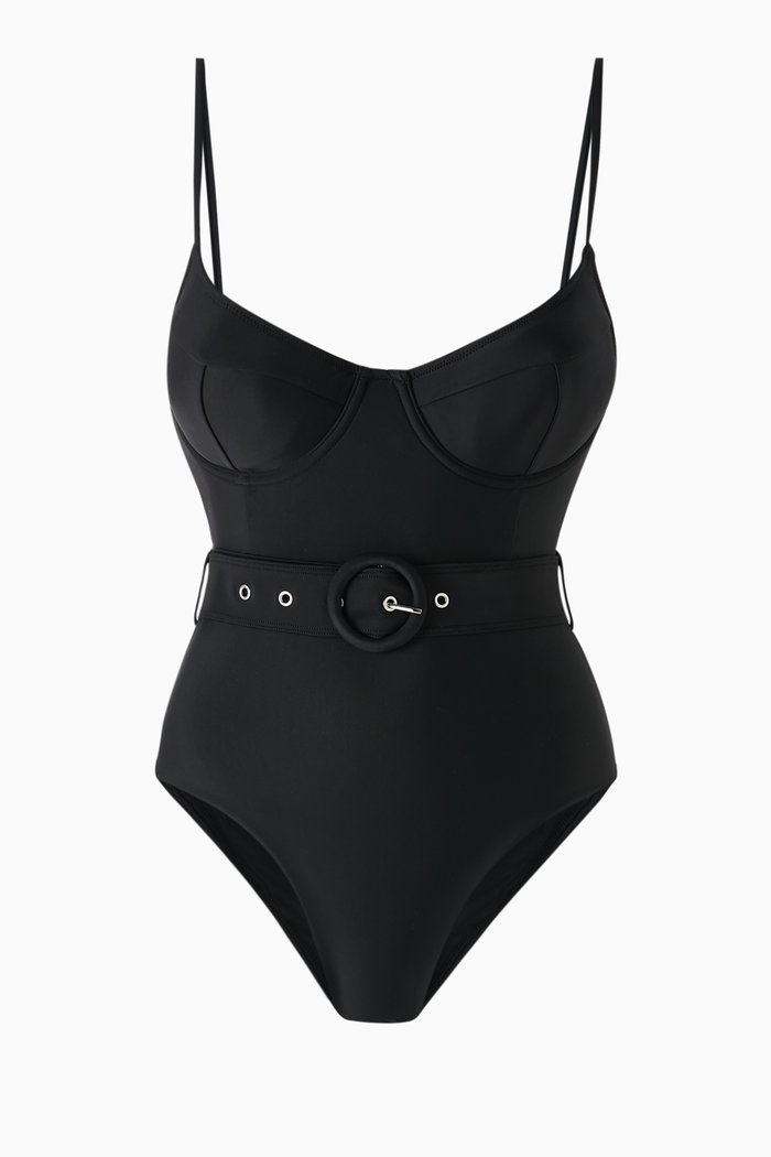 

Noa Belted One-piece Swimsuit in Stretch Nylon, Black