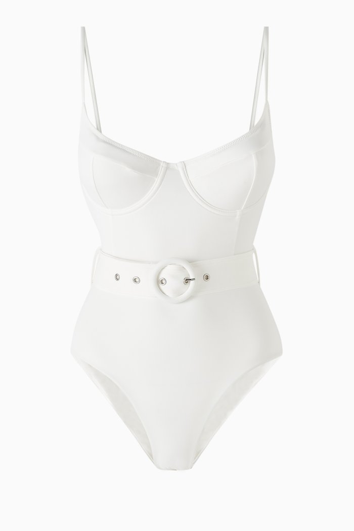 

Noa Belted One-piece Swimsuit in Stretch Nylon, White