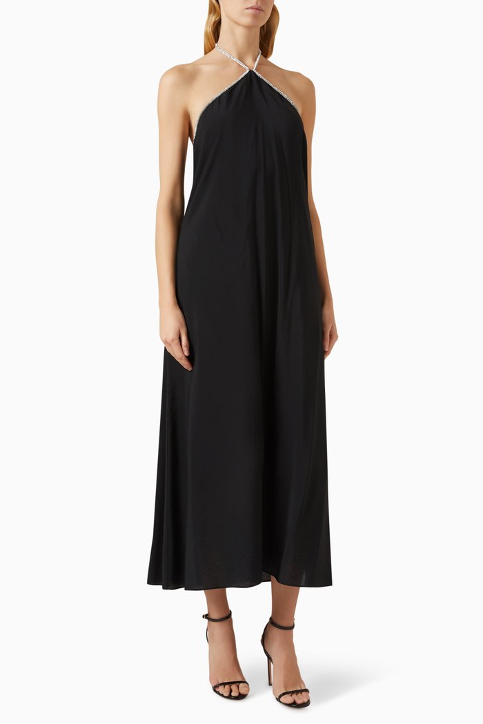 

Onyx Halterneck Maxi Dress in Rayon Blend, Black
