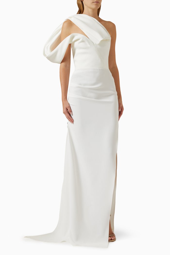 

Darkness Ruffled One-shoulder Gown, White